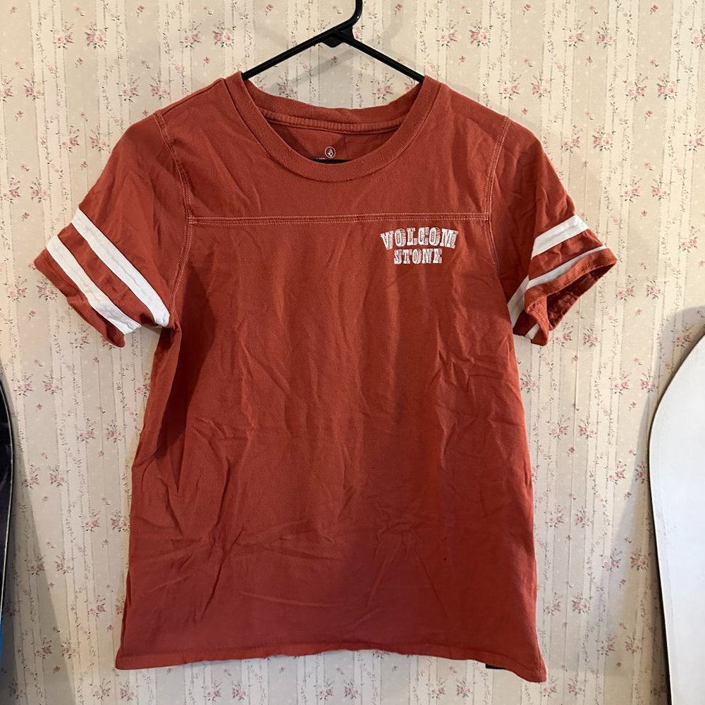 Volcom Stone Rust Orange Striped Sleeve T-Shirt